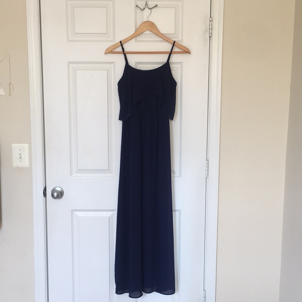 Navy Ruffle Maxi-Dress - Picture 2 of 3